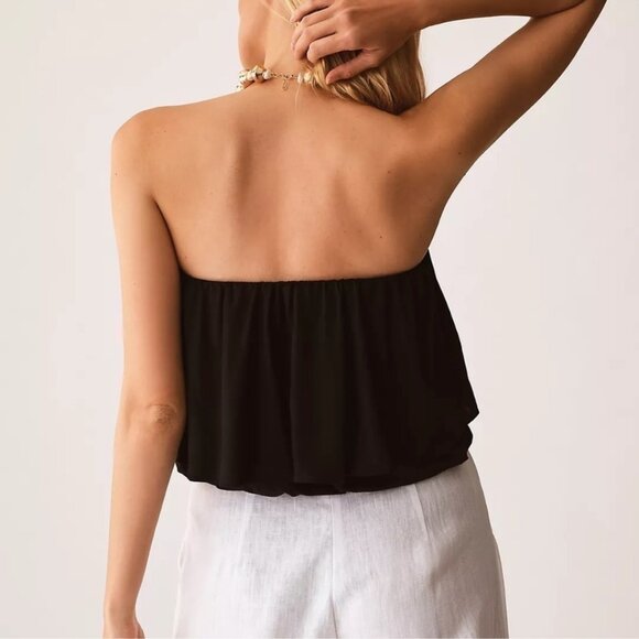 Anthropologie Flounce Layered Ruffle Black Tube Top Size Large - Picture 2 of 6